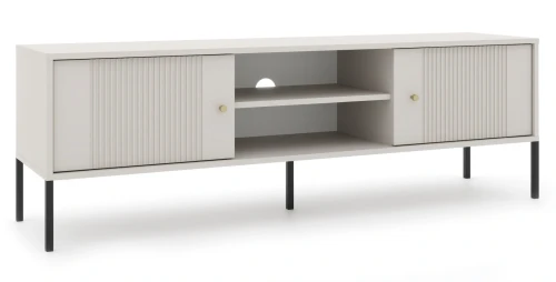 Szafka RTV Iseo 155 cm frezowane fronty kaszmir/czarne nogi/złote uchwyty