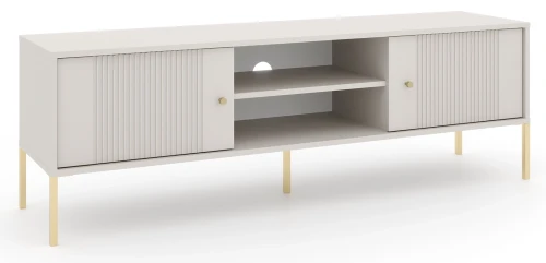 Szafka RTV Iseo 155 cm frezowane fronty kaszmir/złote nogi/złote uchwyty