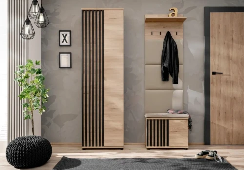 Zestaw mebli do przedpokoju Pedro VI z tapicerowanym wieszakiem hickory jackson/czarny