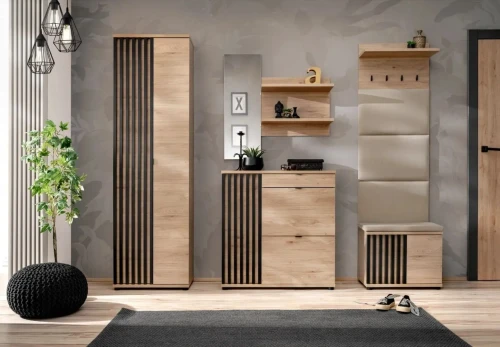 Zestaw mebli do przedpokoju Pedro VII z tapicerowanym wieszakiem hickory jackson/czarny