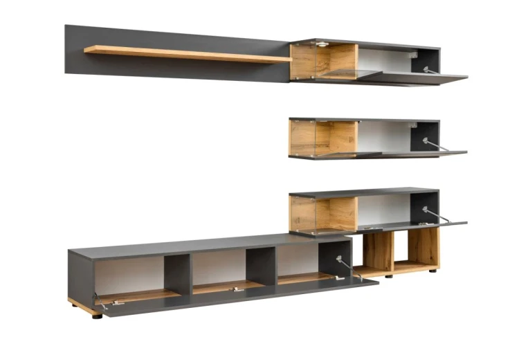 Meblościanka Silk 240 cm zestaw 6 elementów z oświetleniem LED do salonu