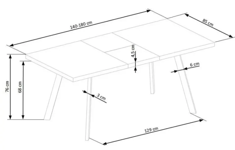 Stół rozkładany Berlin 140-180 cm blat orzechowy/czarny