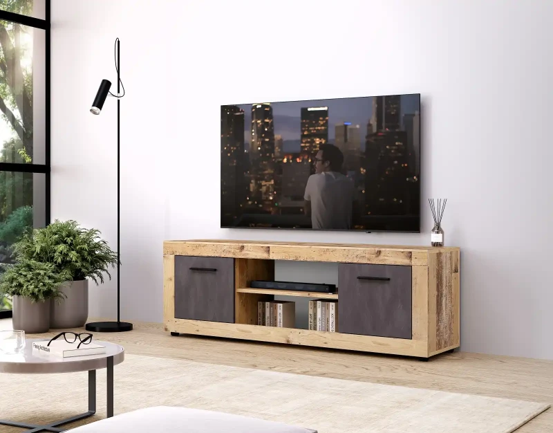 Szafka RTV Luna 140 cm dwudrzwiowa z półką Old Style jasny/Matera