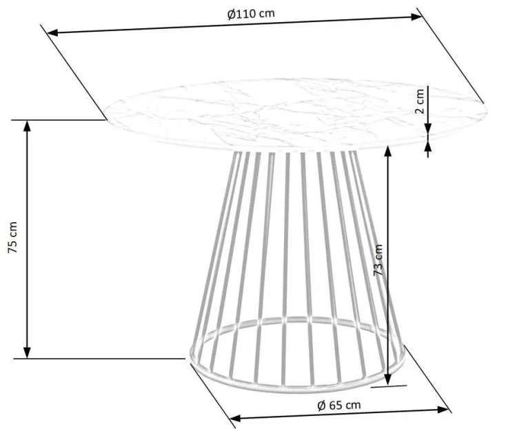 Stół okrągły Brodway 110 cm blat biały marmur/czarny