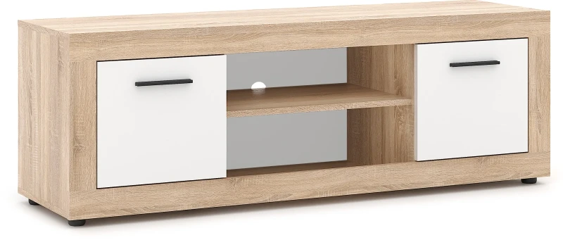 Szafka RTV Luna 140 cm dwudrzwiowa z półką dąb sonoma/biały