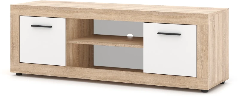 Szafka RTV Luna 140 cm dwudrzwiowa z półką dąb sonoma/biały