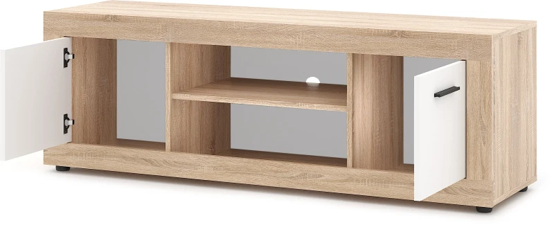 Szafka RTV Luna 140 cm dwudrzwiowa z półką dąb sonoma/biały