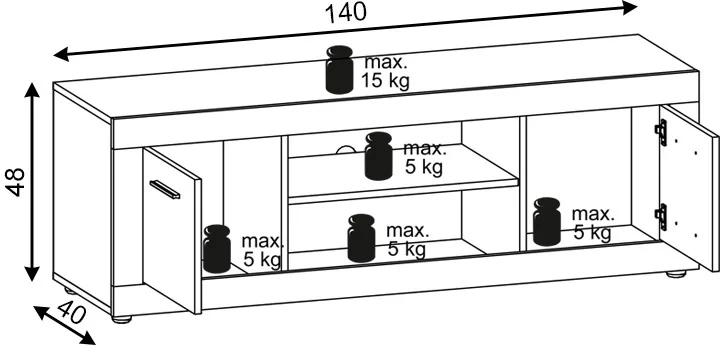 Szafka RTV Luna 140 cm dwudrzwiowa z półką dąb sonoma/biały