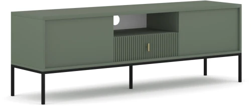 Szafka RTV Maggiore 155 cm dwudrzwiowa z szufladą smoke green/nogi czarne