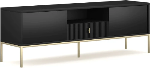 Szafka RTV Maggiore 155 cm dwudrzwiowa z szufladą czarna/nogi złote
