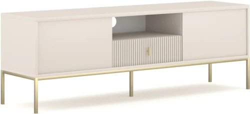 Szafka RTV Maggiore 155 cm dwudrzwiowa z szufladą kaszmir/nogi złote