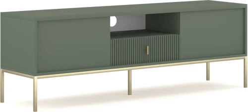 Szafka RTV Maggiore 155 cm dwudrzwiowa z szufladą smoke green/nogi złote