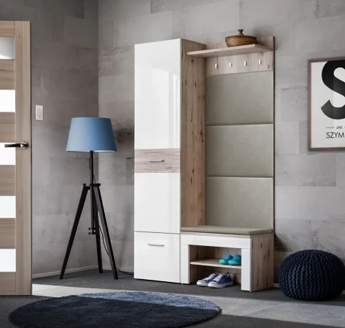 Zestaw mebli do przedpokoju Gustavo X trzy elementy dąb wellington/biały połysk