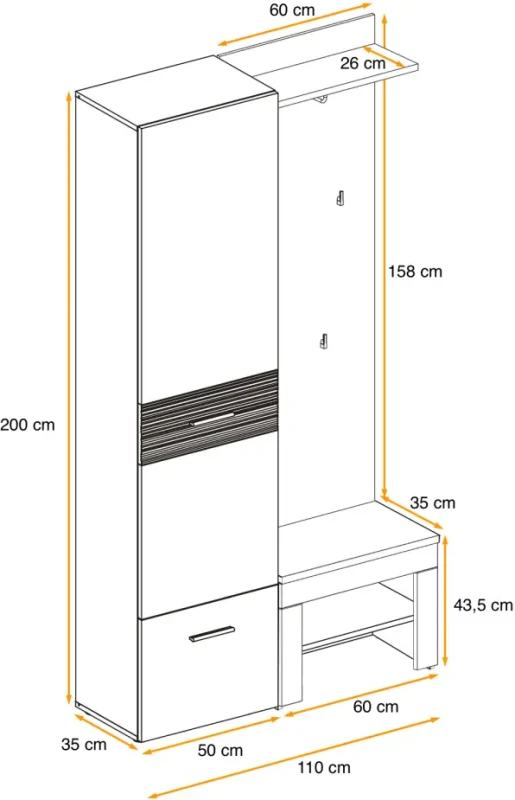 Zestaw mebli do przedpokoju Gustavo X trzy elementy dąb wellington/biały połysk