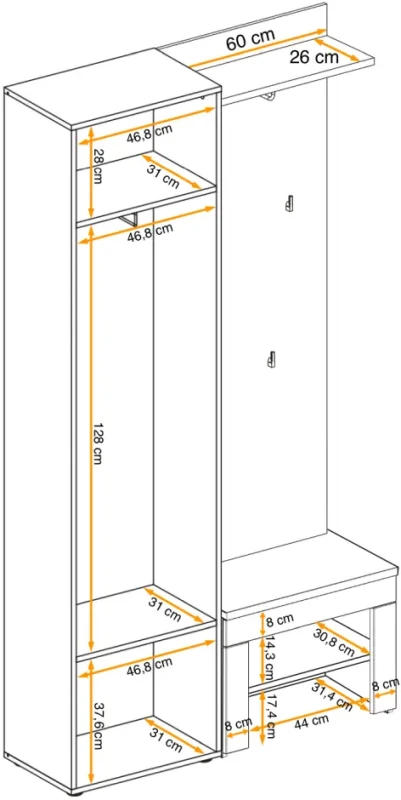 Zestaw mebli do przedpokoju Gustavo X trzy elementy dąb wellington/biały połysk
