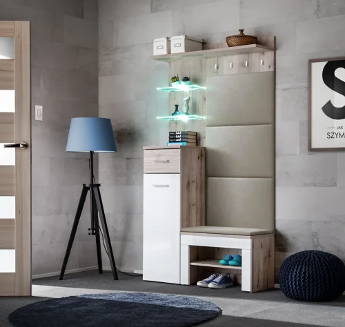 Zestaw mebli do przedpokoju Gustavo VI z LED dąb wellington/biały połysk