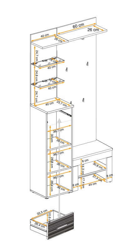 Zestaw mebli do przedpokoju Gustavo VI z LED dąb wellington/biały połysk