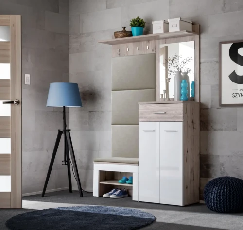 Zestaw mebli do przedpokoju Gustavo VII z lustrem dąb wellington/biały mat