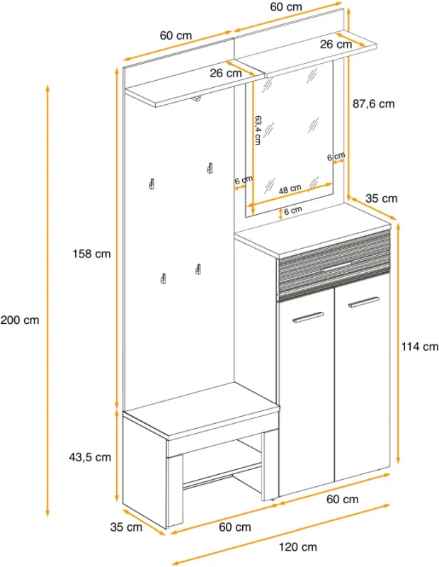 Zestaw mebli do przedpokoju Gustavo VII z lustrem dąb wellington/biały mat