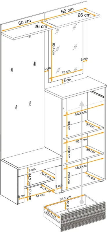 Zestaw mebli do przedpokoju Gustavo VII z lustrem dąb wellington/biały mat