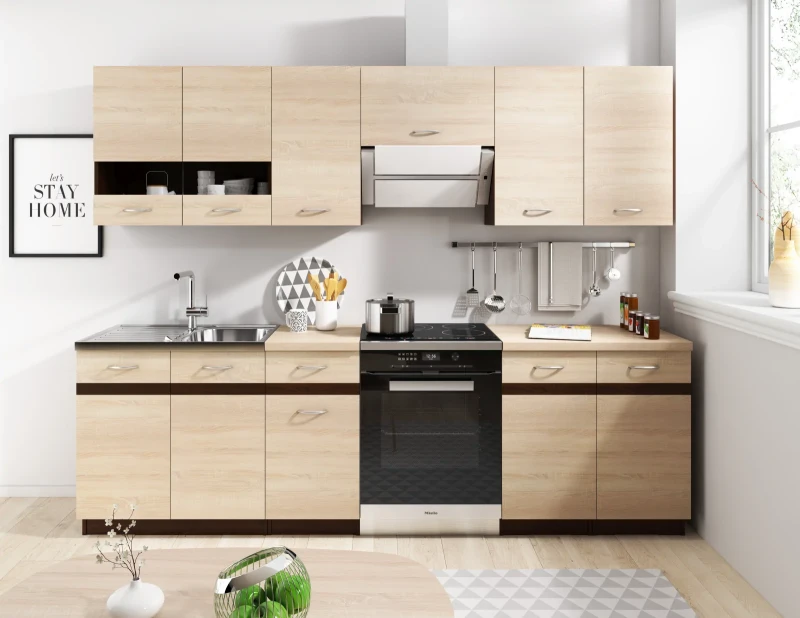 Zestaw mebli kuchennych Livia 240 cm dąb sonoma jasna / dąb sonoma ciemna