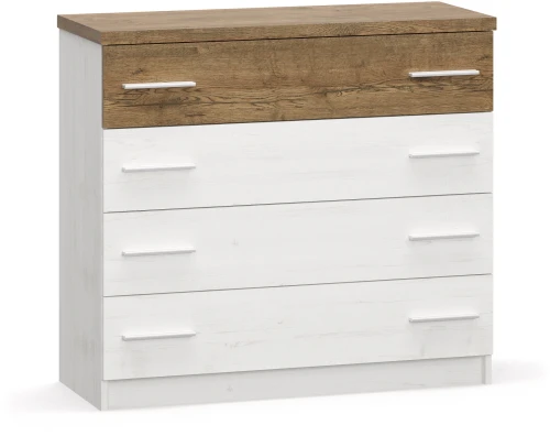 Komoda Markos 103 cm z 4 szufladami do sypialni sosna anderson/dąb