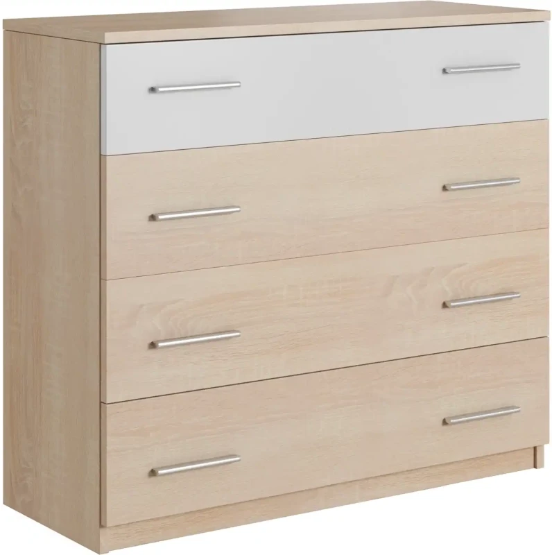 Komoda Markos 103 cm z 4 szufladami do sypialni dąb sonoma/biały