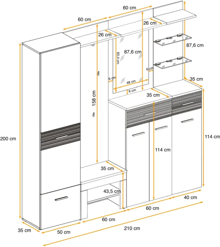 Zestaw mebli do przedpokoju Gustavo IX sześć elementów dąb wellington/biały połysk
