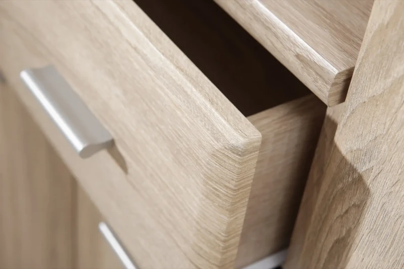 Zestaw mebli do przedpokoju Amario V z tapicerowanym panelem dąb sonoma/beż