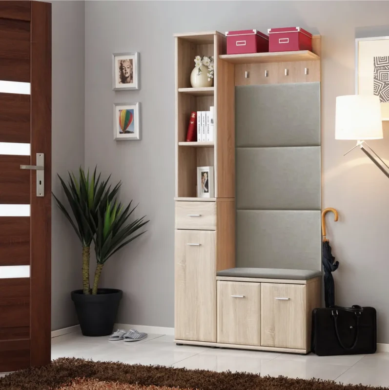 Wieszak tapicerowany Amario 60 cm z półką do przedpokoju dąb sonoma/beż