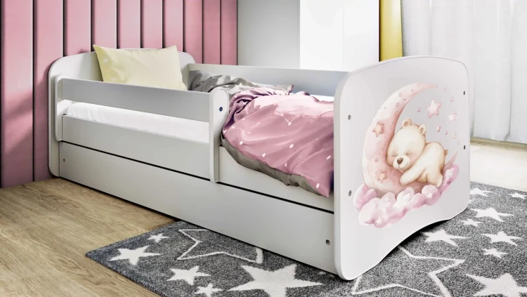 Łóżeczko dla dziewczynki 140x70 BABYDREAMS - miś i księżyc