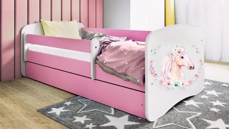 Łóżeczko dla dziewczynki 180x80 BABYDREAMS - konik - jednorożec