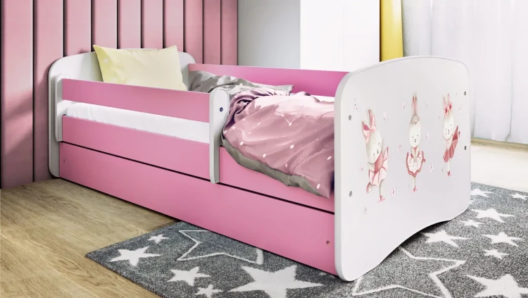 Łóżeczko dla dziewczynki 180x80 BABYDREAMS - 3 tańczące króliczki