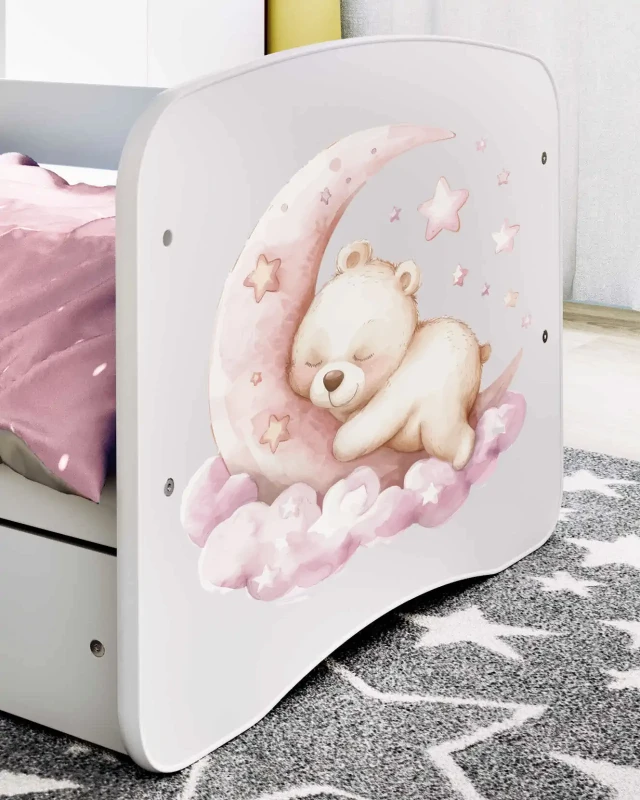 Zestaw mebli dziecięcych dla dziewczynki z łóżkiem 160x80 BABYDREAMS - sen - miś i księżyc