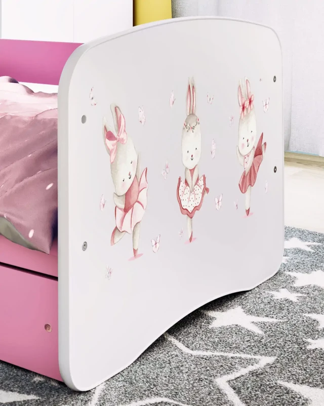 Zestaw mebli dziecięcych dla dziewczynki z łóżkiem 160x80 BABYDREAMS - 3 tańczące króliczki