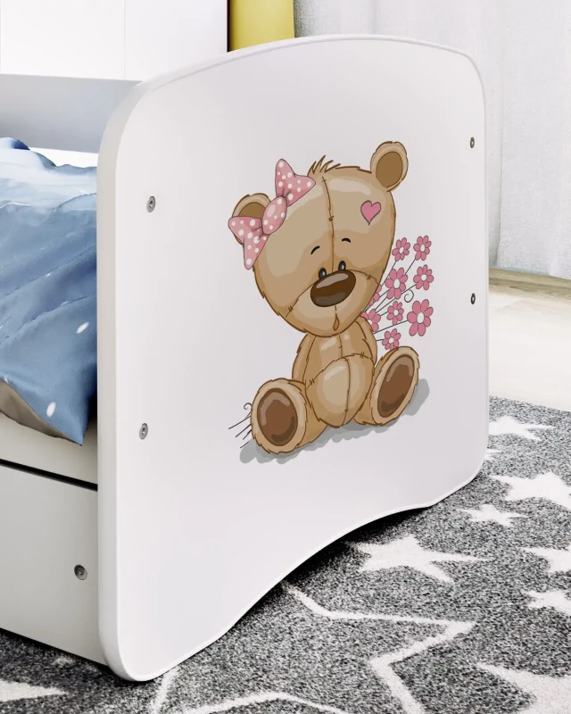 Zestaw mebli dziecięcych dla dziewczynki z łóżkiem 160x80 BABYDREAMS - miś z kwiatkami