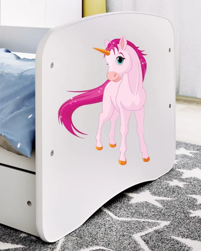 Zestaw mebli dziecięcych dla dziewczynki z łóżkiem 160x80 BABYDREAMS - jednorożec z ogonem