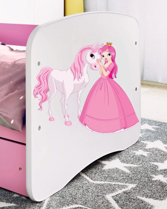Zestaw mebli dziecięcych dla dziewczynki z łóżkiem 160x80 BABYDREAMS - księżniczka z konikiem