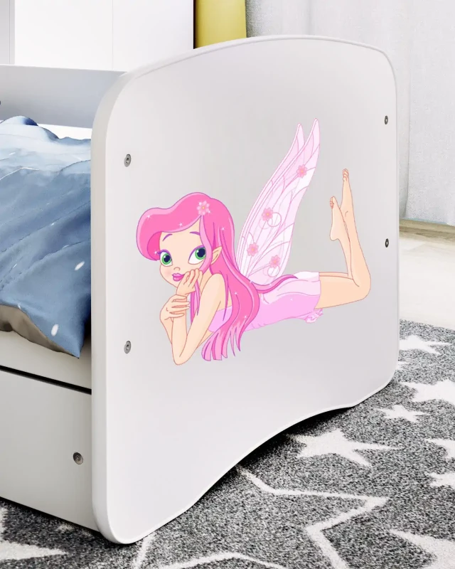 Zestaw mebli dziecięcych dla dziewczynki z łóżkiem 160x80 BABYDREAMS - wróżka ze skrzydełkami