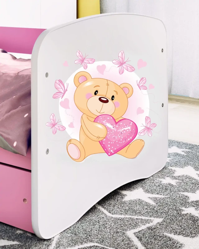 Zestaw mebli dziecięcych dla dziewczynki z łóżkiem 160x80 BABYDREAMS - miś z serduszkiem
