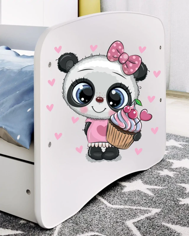 Zestaw mebli dziecięcych dla dziewczynki z łóżkiem 160x80 BABYDREAMS - panda z muffinką