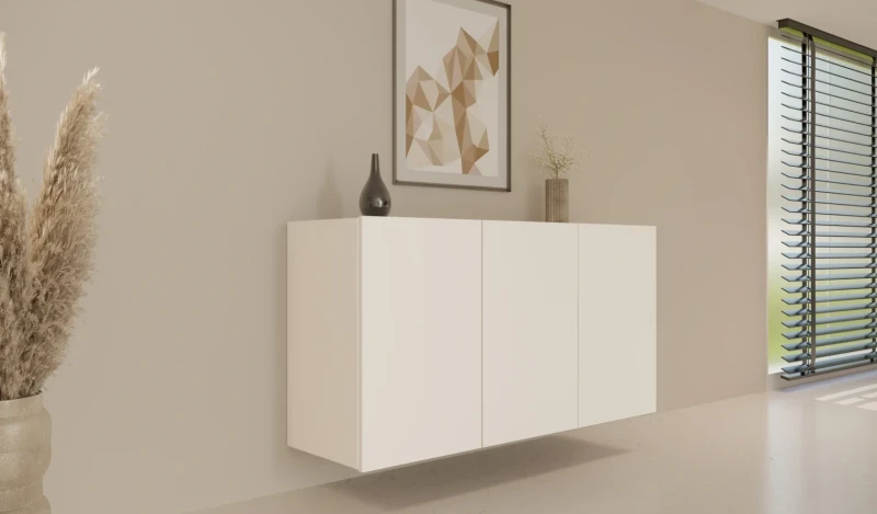 Komoda wisząca Dallas 160 cm trzydrzwiowa do salonu biała