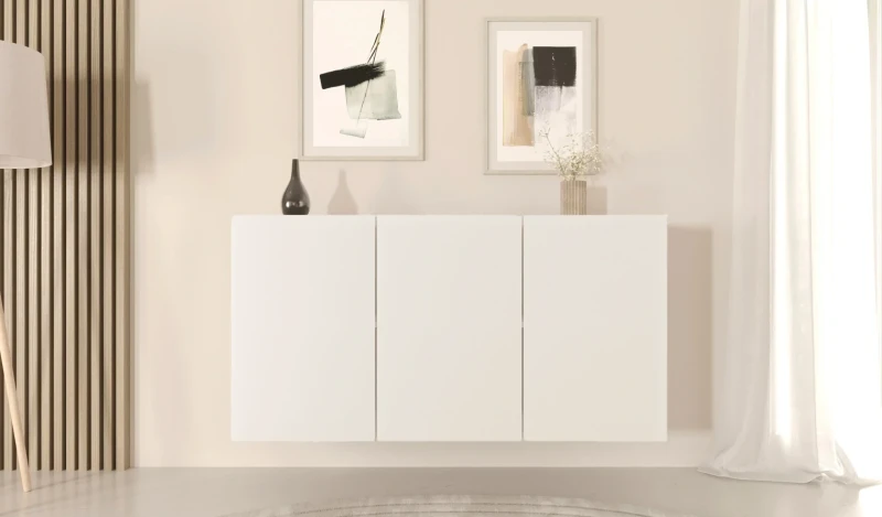 Komoda wisząca Dallas 160 cm trzydrzwiowa do salonu biała