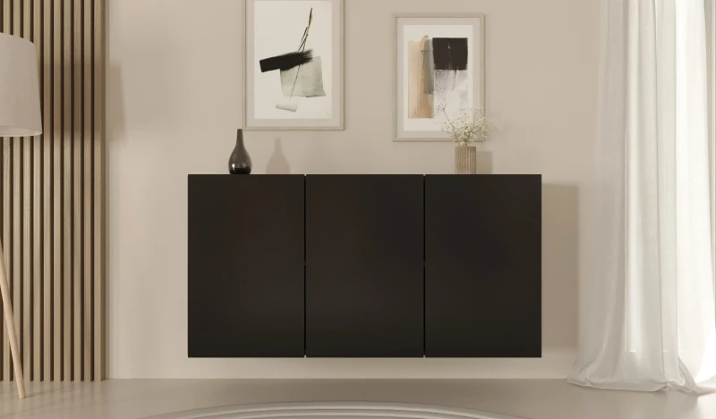 Komoda wisząca Dallas 160 cm trzydrzwiowa do salonu czarna