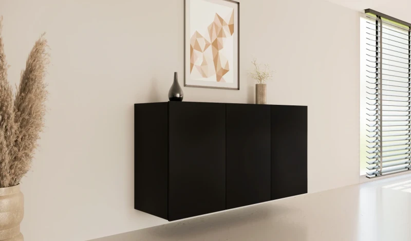 Komoda wisząca Dallas 160 cm trzydrzwiowa do salonu czarna