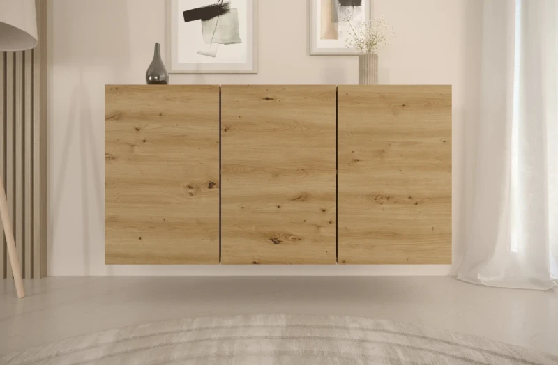 Komoda wisząca Dallas 160 cm trzydrzwiowa do salonu Dąb Artisan
