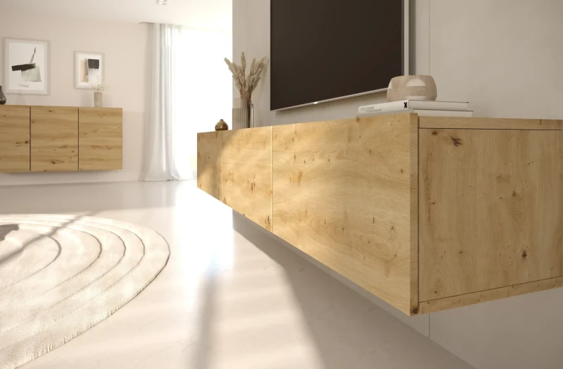 Komoda wisząca Dallas 160 cm trzydrzwiowa do salonu Dąb Artisan