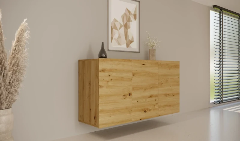 Komoda wisząca Dallas 160 cm trzydrzwiowa do salonu Dąb Artisan