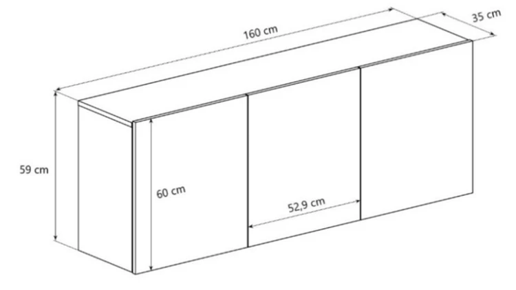 Komoda wisząca Dallas 160 cm trzydrzwiowa do salonu Dąb Artisan