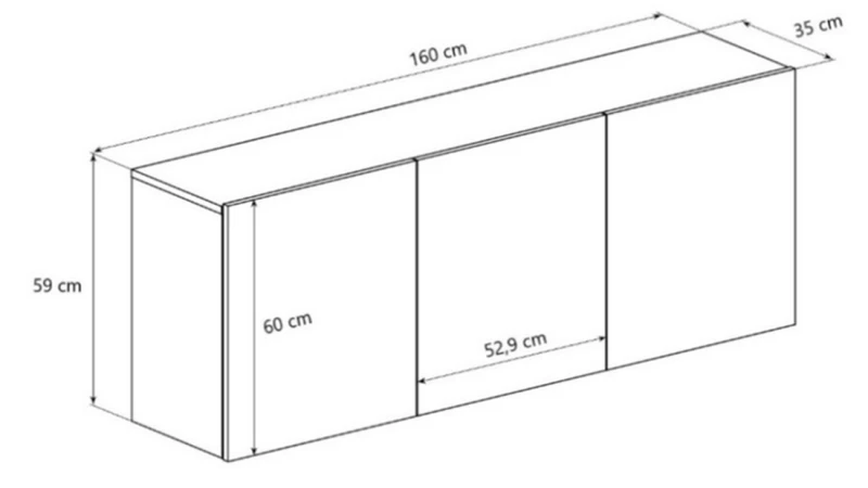 Komoda wisząca Dallas 160 cm trzydrzwiowa do salonu Hikora
